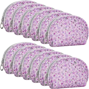 12 Pieces Mini Makeup Bags, Waterproof Small Cosmetic Pouch with Zipper for Travel Toiletry Bag Portable Organizer Storage Purse for Women (Purple)