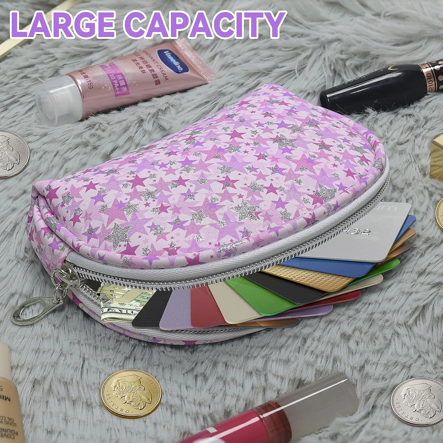 12 Pieces Mini Makeup Bags, Waterproof Small Cosmetic Pouch with Zipper for Travel Toiletry Bag Portable Organizer Storage Purse for Women (Purple)