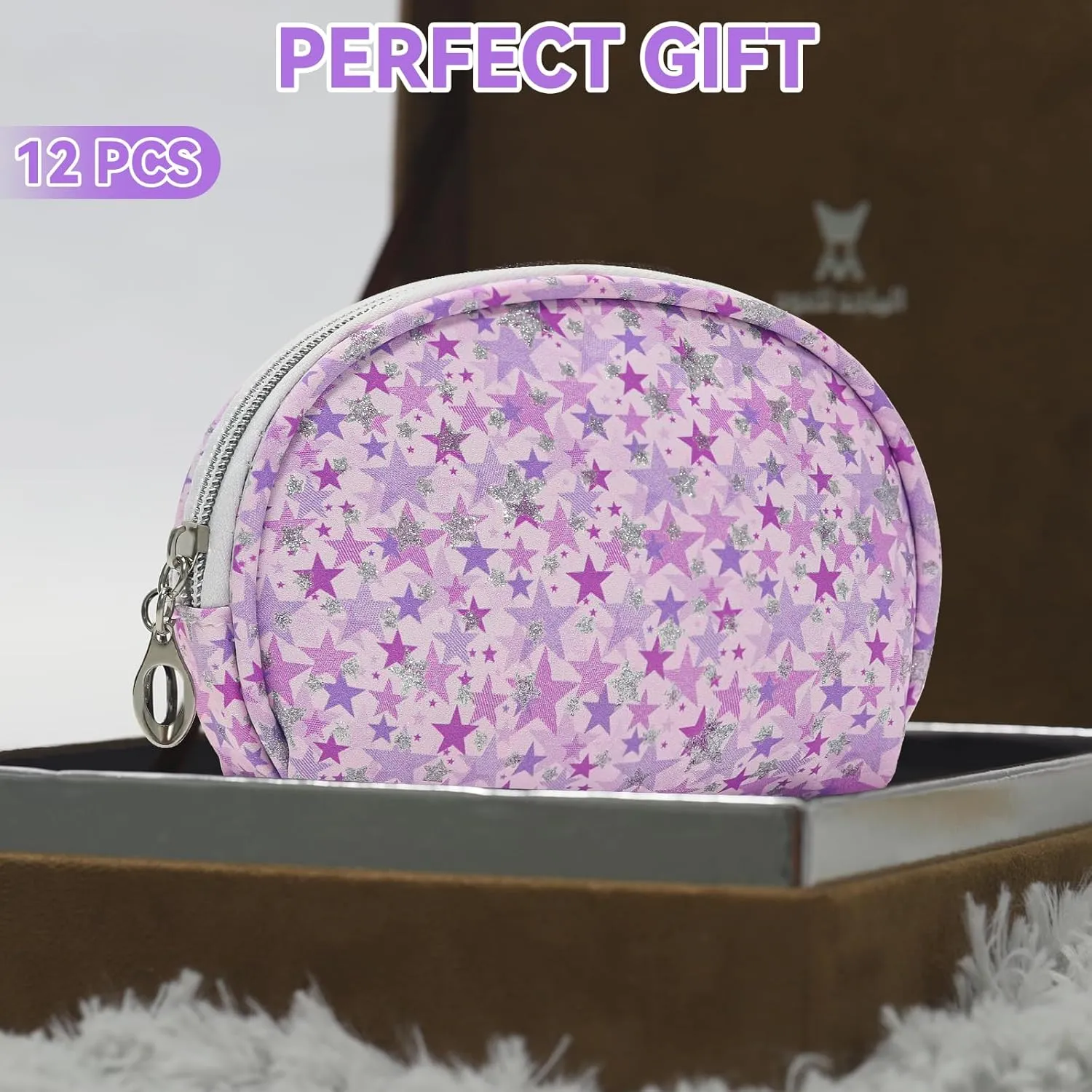 12 Pieces Mini Makeup Bags, Waterproof Small Cosmetic Pouch with Zipper for Travel Toiletry Bag Portable Organizer Storage Purse for Women (Purple)