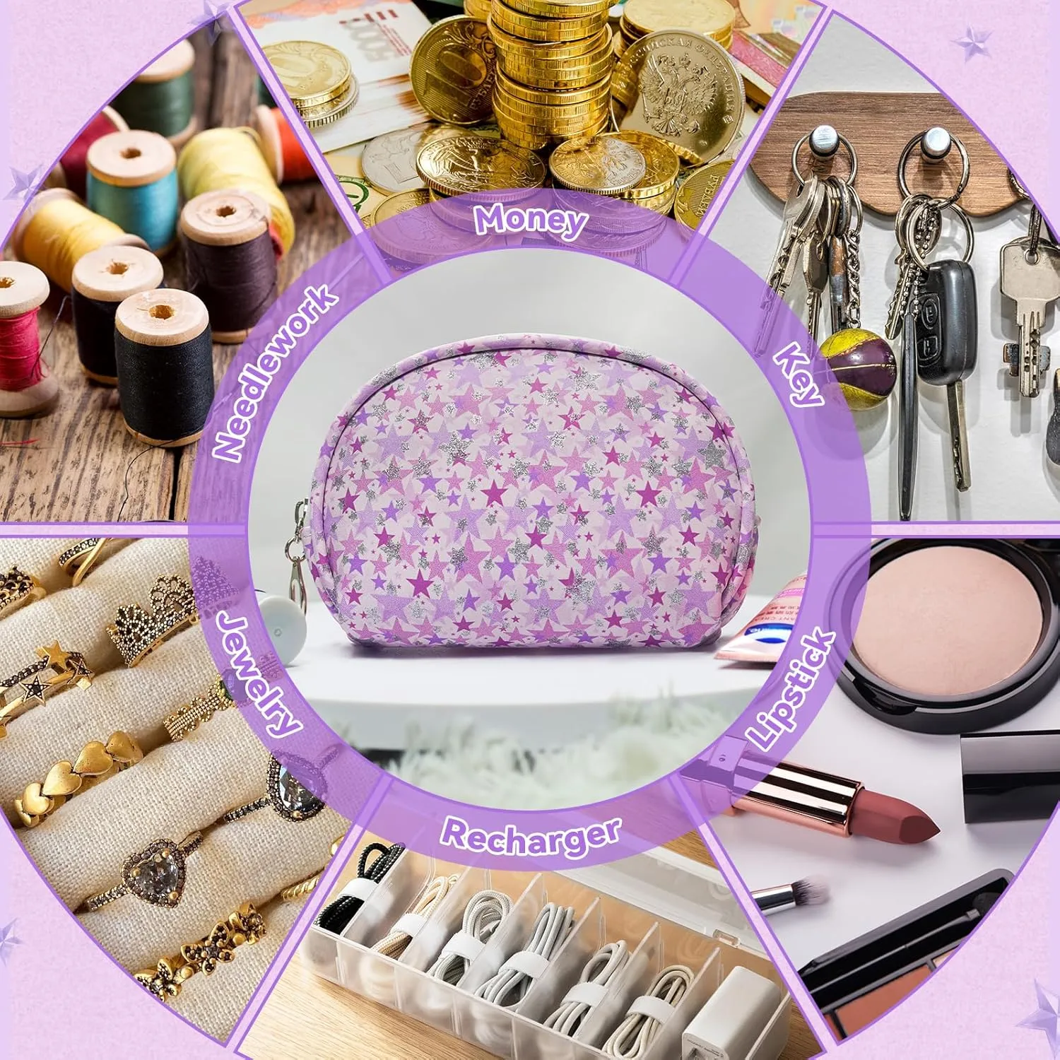 12 Pieces Mini Makeup Bags, Waterproof Small Cosmetic Pouch with Zipper for Travel Toiletry Bag Portable Organizer Storage Purse for Women (Purple)