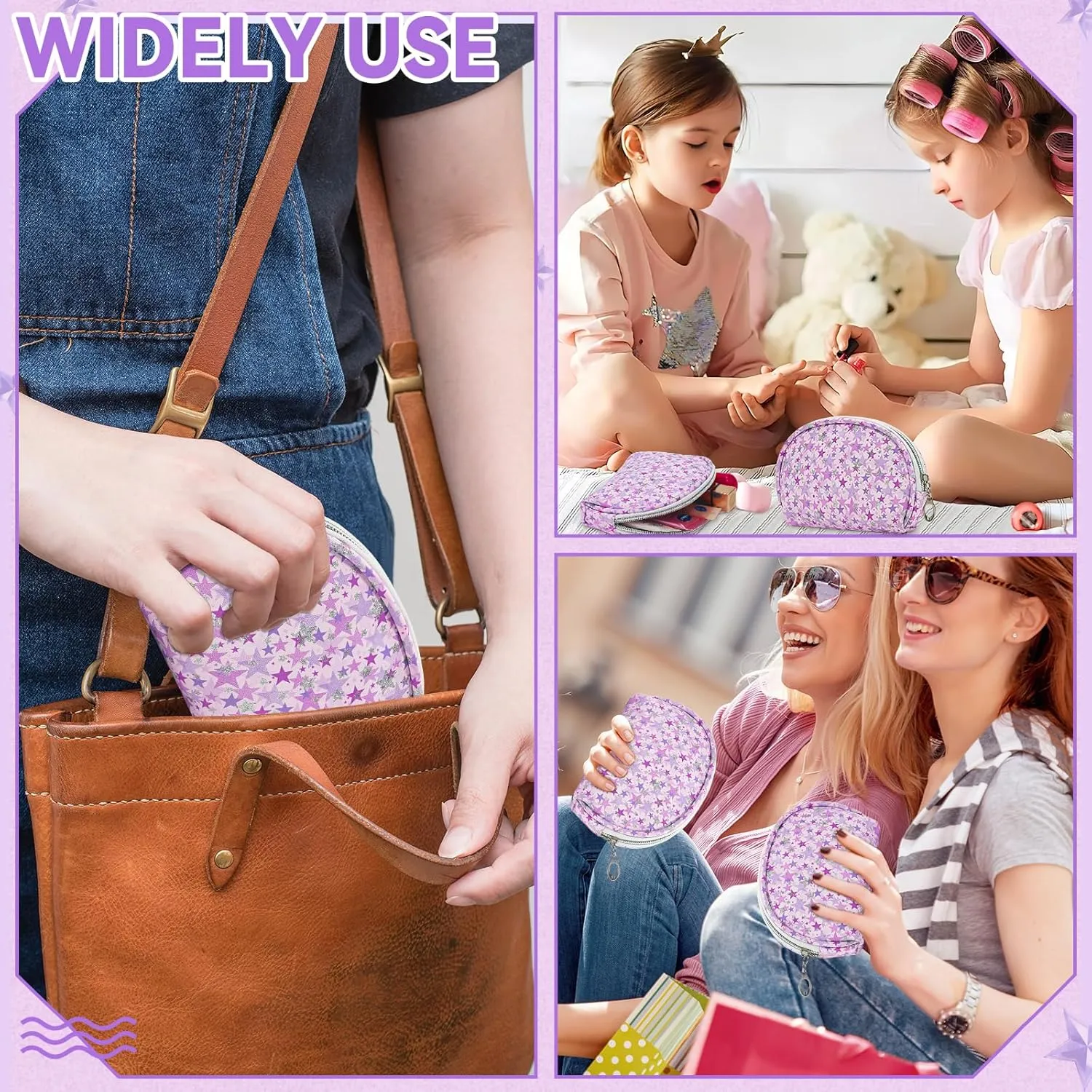 12 Pieces Mini Makeup Bags, Waterproof Small Cosmetic Pouch with Zipper for Travel Toiletry Bag Portable Organizer Storage Purse for Women (Purple)