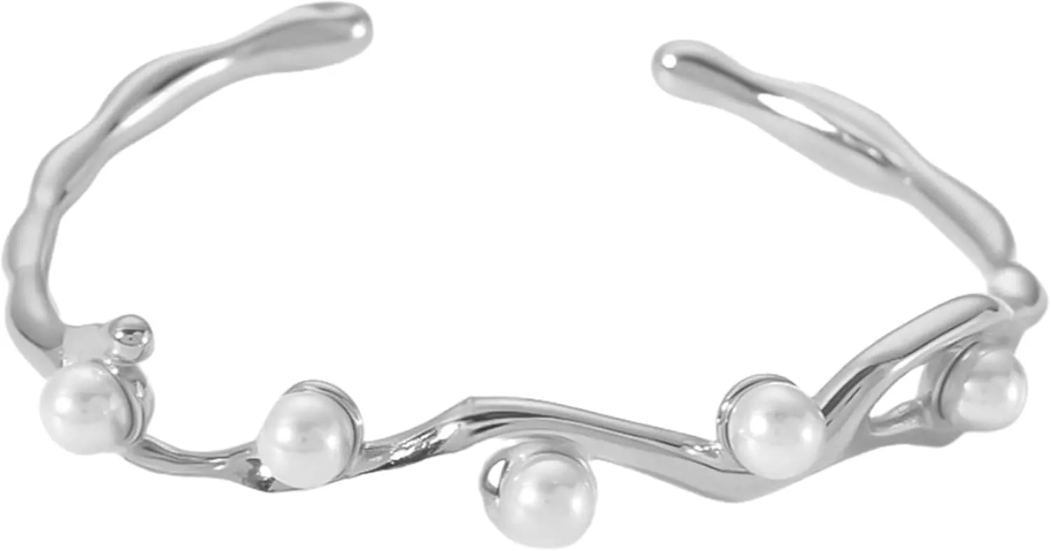 14K Gold / 925 Silver Bracelets for Women Men Statement Adjustable Open Bangle Bracelets Simple Minimalist Cuff Bracelets Cool Stainless Steel Jewelry Birthday Halloween Christmas Gifts for Women Men