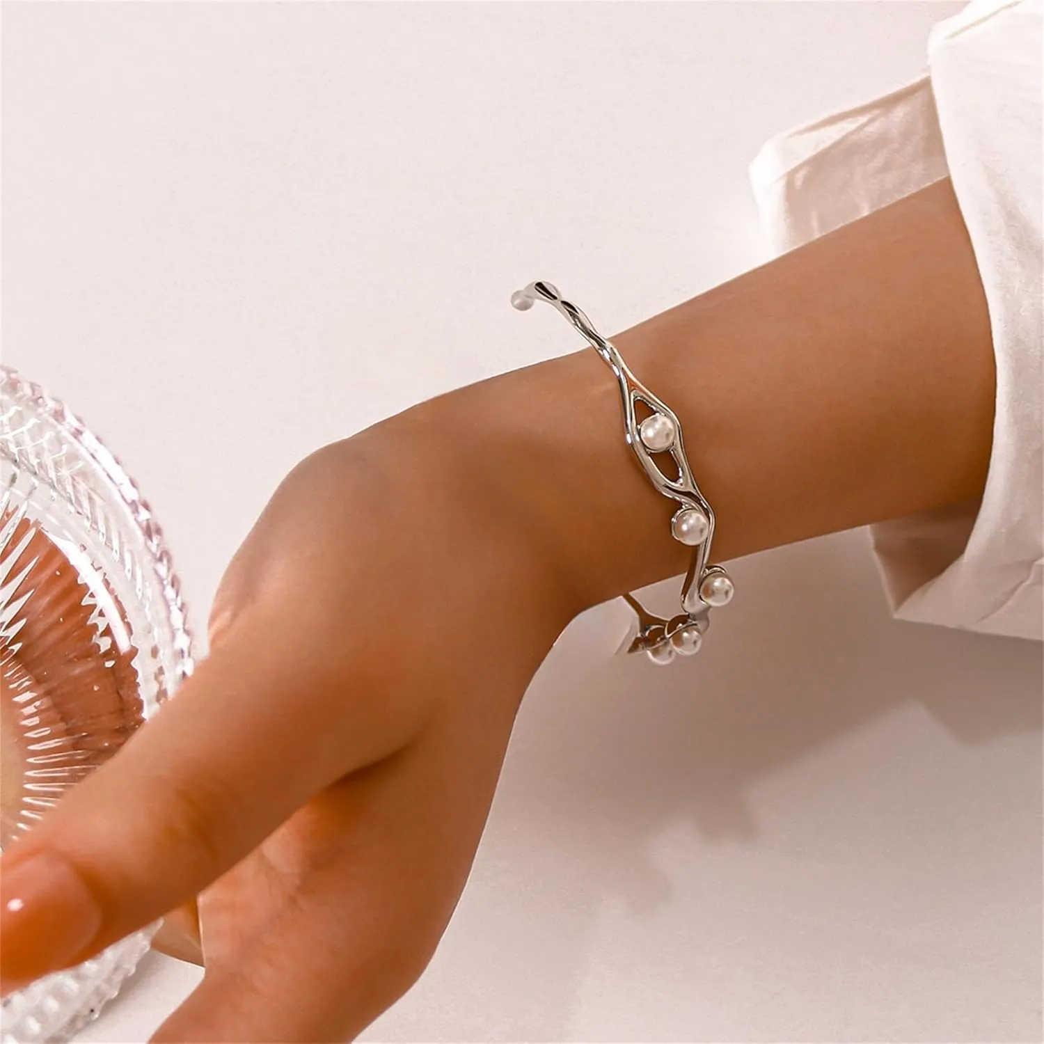 14K Gold / 925 Silver Bracelets for Women Men Statement Adjustable Open Bangle Bracelets Simple Minimalist Cuff Bracelets Cool Stainless Steel Jewelry Birthday Halloween Christmas Gifts for Women Men