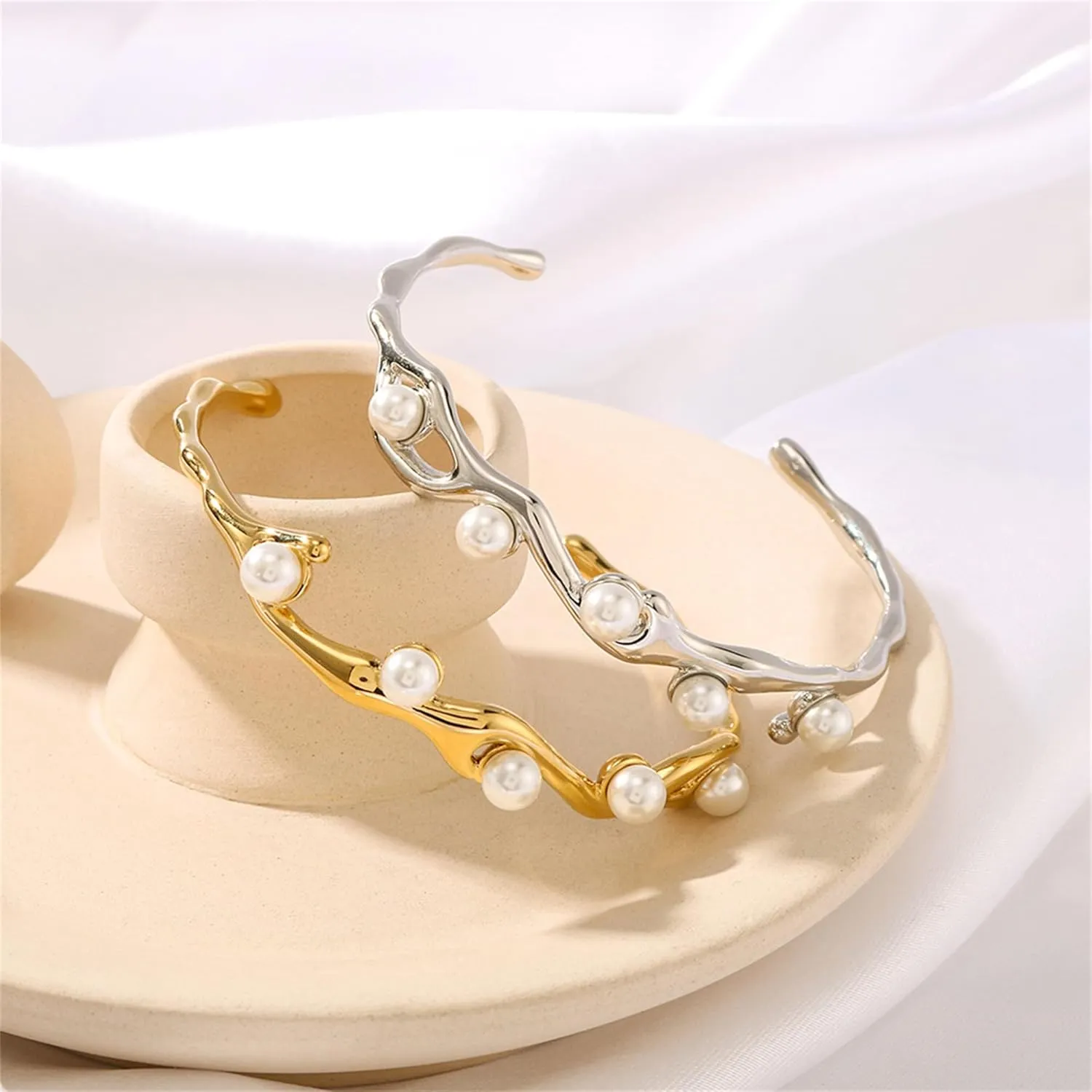 14K Gold / 925 Silver Bracelets for Women Men Statement Adjustable Open Bangle Bracelets Simple Minimalist Cuff Bracelets Cool Stainless Steel Jewelry Birthday Halloween Christmas Gifts for Women Men