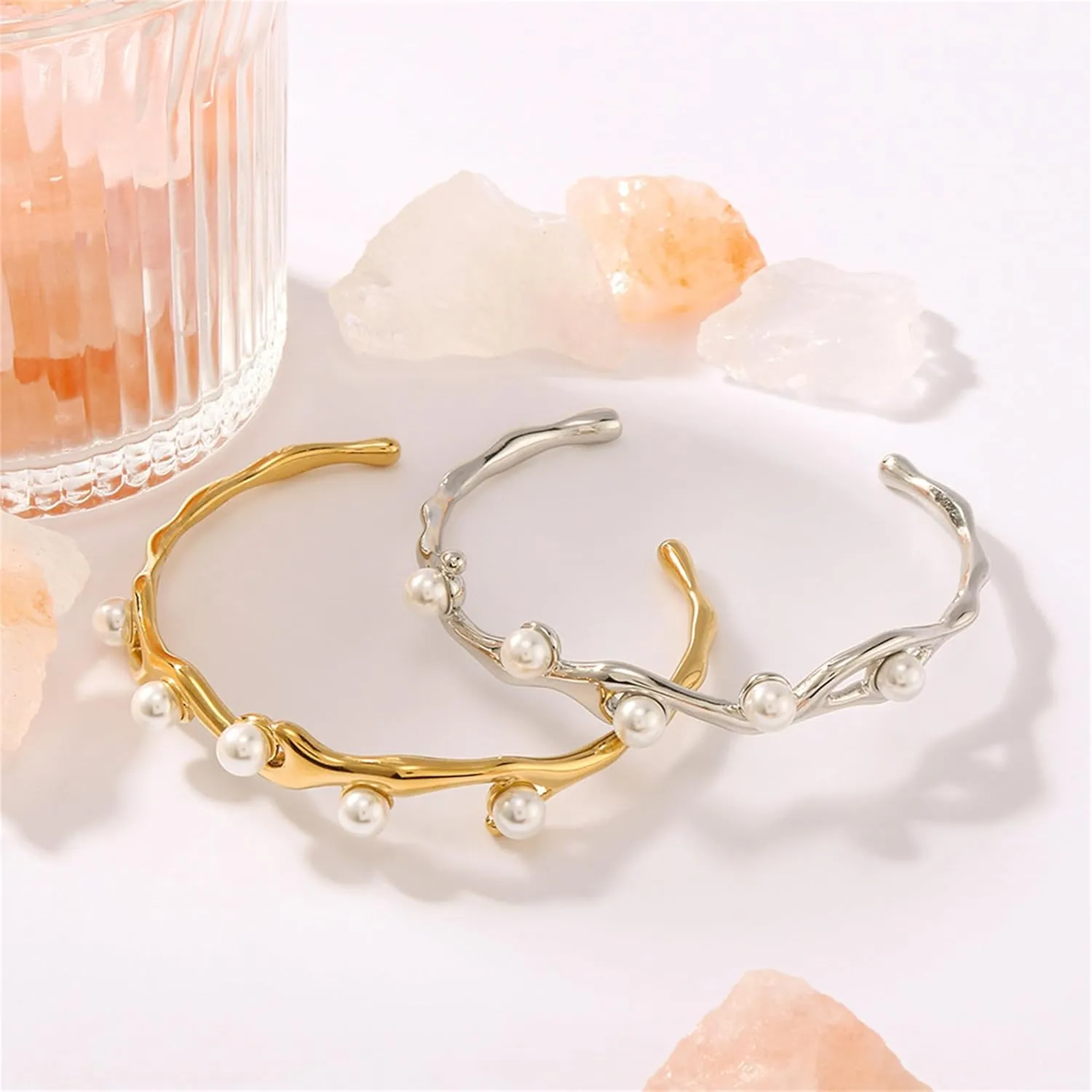 14K Gold / 925 Silver Bracelets for Women Men Statement Adjustable Open Bangle Bracelets Simple Minimalist Cuff Bracelets Cool Stainless Steel Jewelry Birthday Halloween Christmas Gifts for Women Men