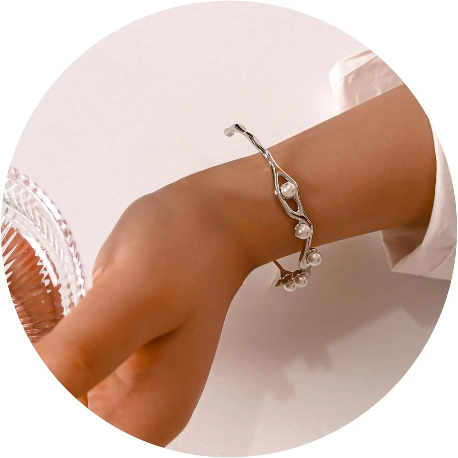14K Gold / 925 Silver Bracelets for Women Men Statement Adjustable Open Bangle Bracelets Simple Minimalist Cuff Bracelets Cool Stainless Steel Jewelry Birthday Halloween Christmas Gifts for Women Men