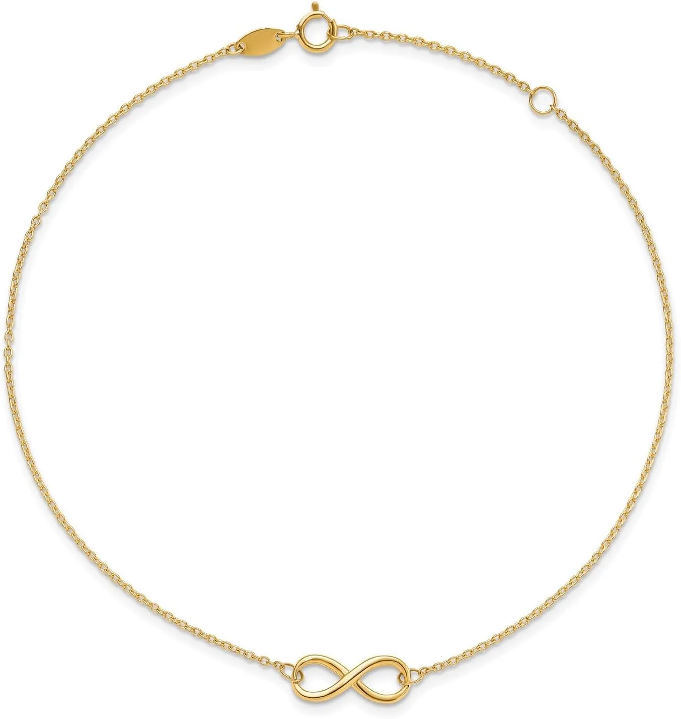 14k Real Solid Gold High Polished Infinity Charm Anklet, 9-10 in Adjustable (Yellow Gold, 14K)