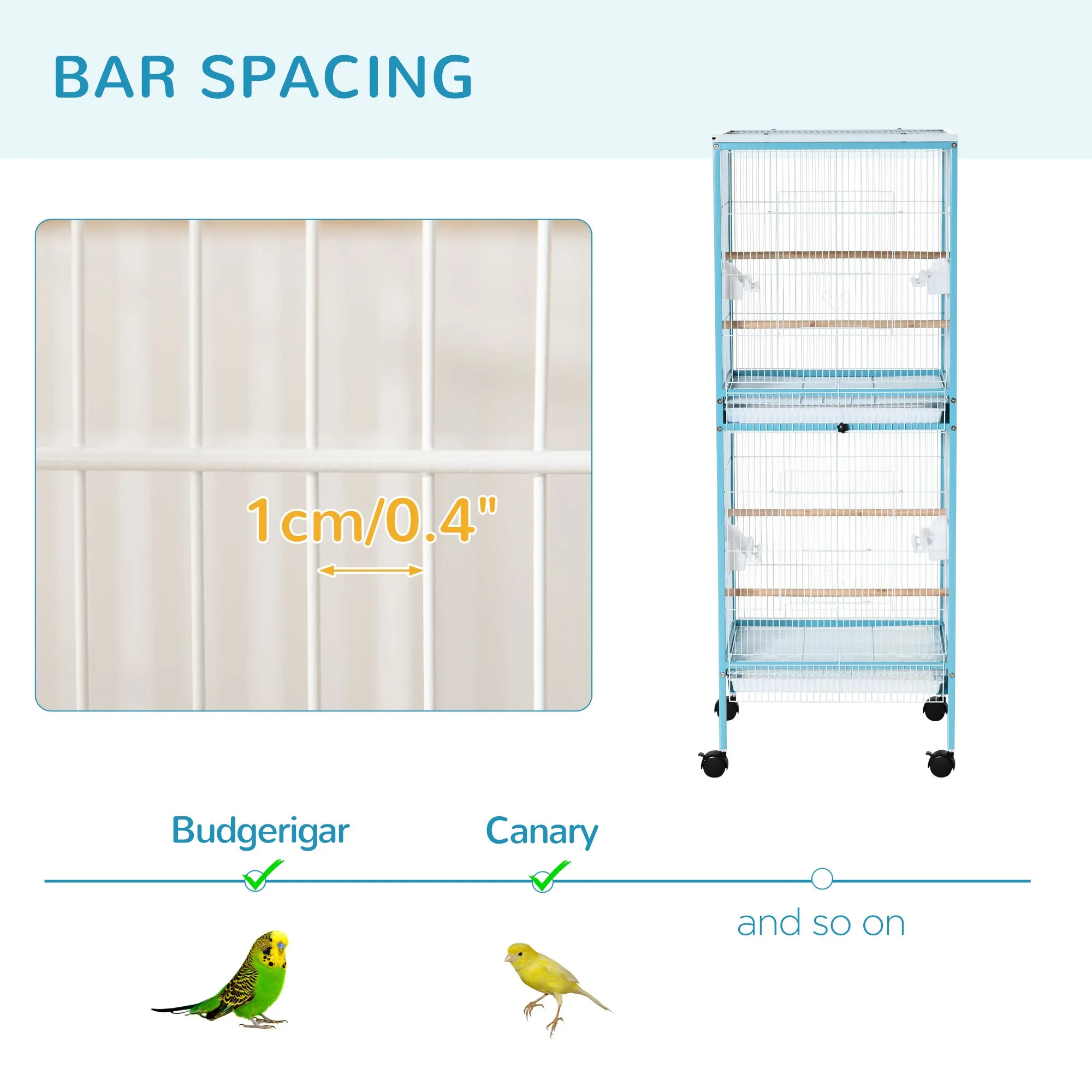 2 In 1 Large Bird Cage Budgie Cage with Stand Wheels Aviary for Finch Canaries Cockatiels Slide-out Trays Blue