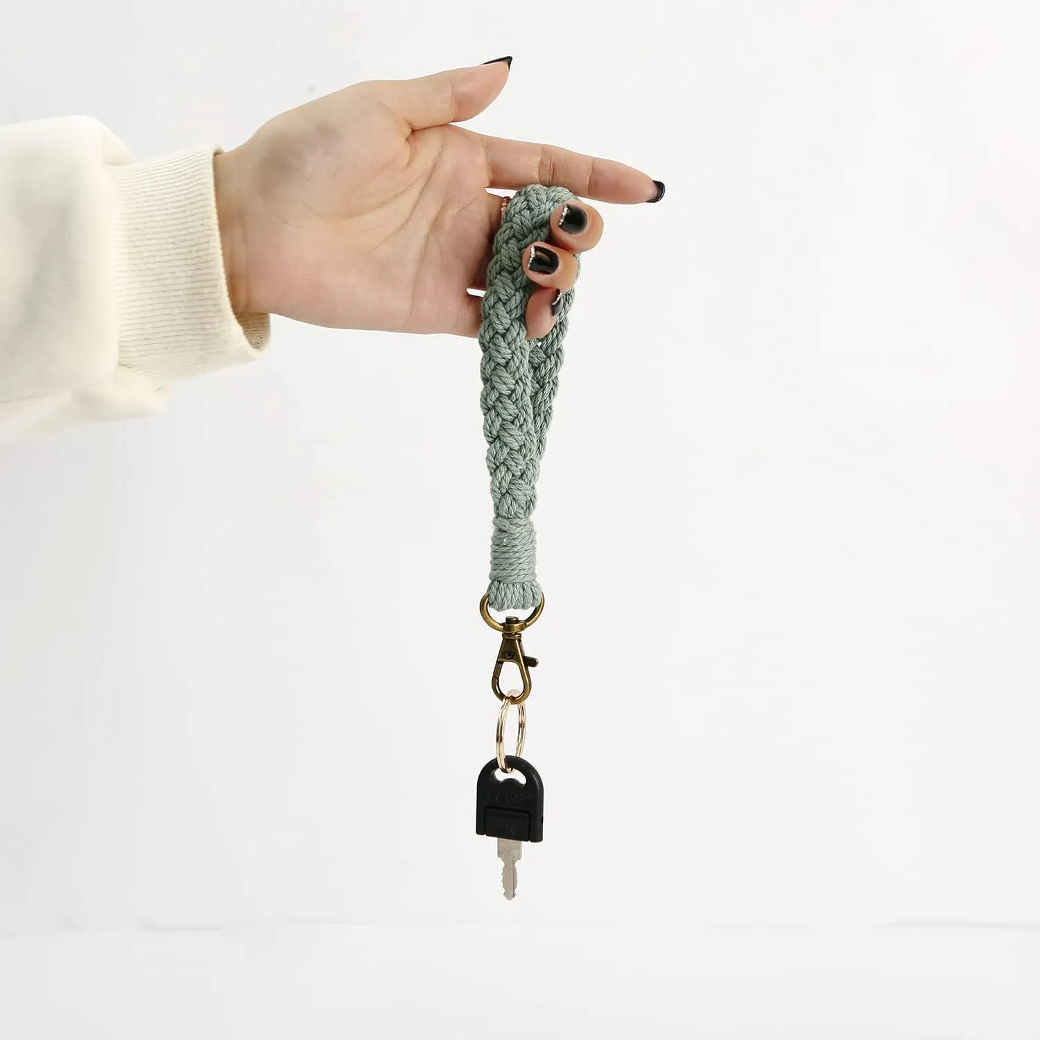 2 Pcs Boho Macrame Keychain Bracelet Handmade Wristlet Keychain Keyring Holder Wrist Lanyard for Women
