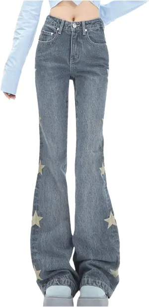 2024 Wide Leg Jeans for Women High Waist Stretchy Denim Capri Pants Fold Hem Cropped Baggy Denim Pants Trouser Jeans
