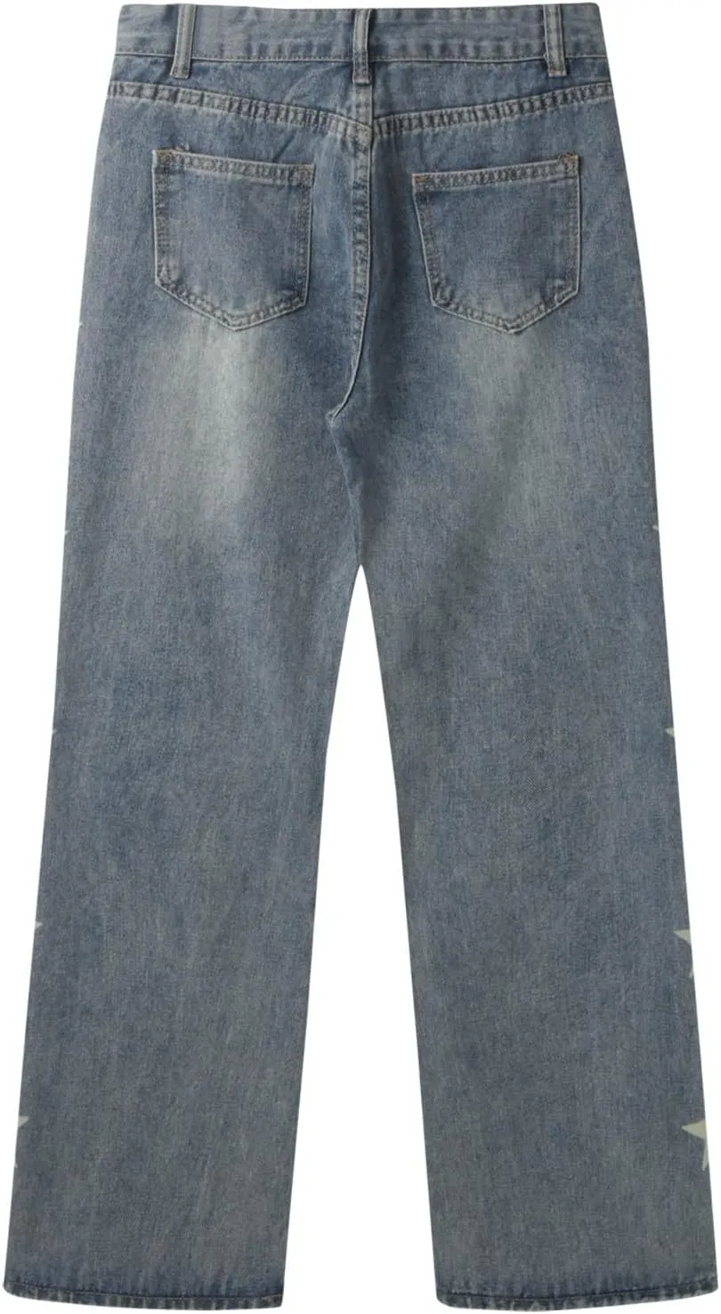 2024 Wide Leg Jeans for Women High Waist Stretchy Denim Capri Pants Fold Hem Cropped Baggy Denim Pants Trouser Jeans