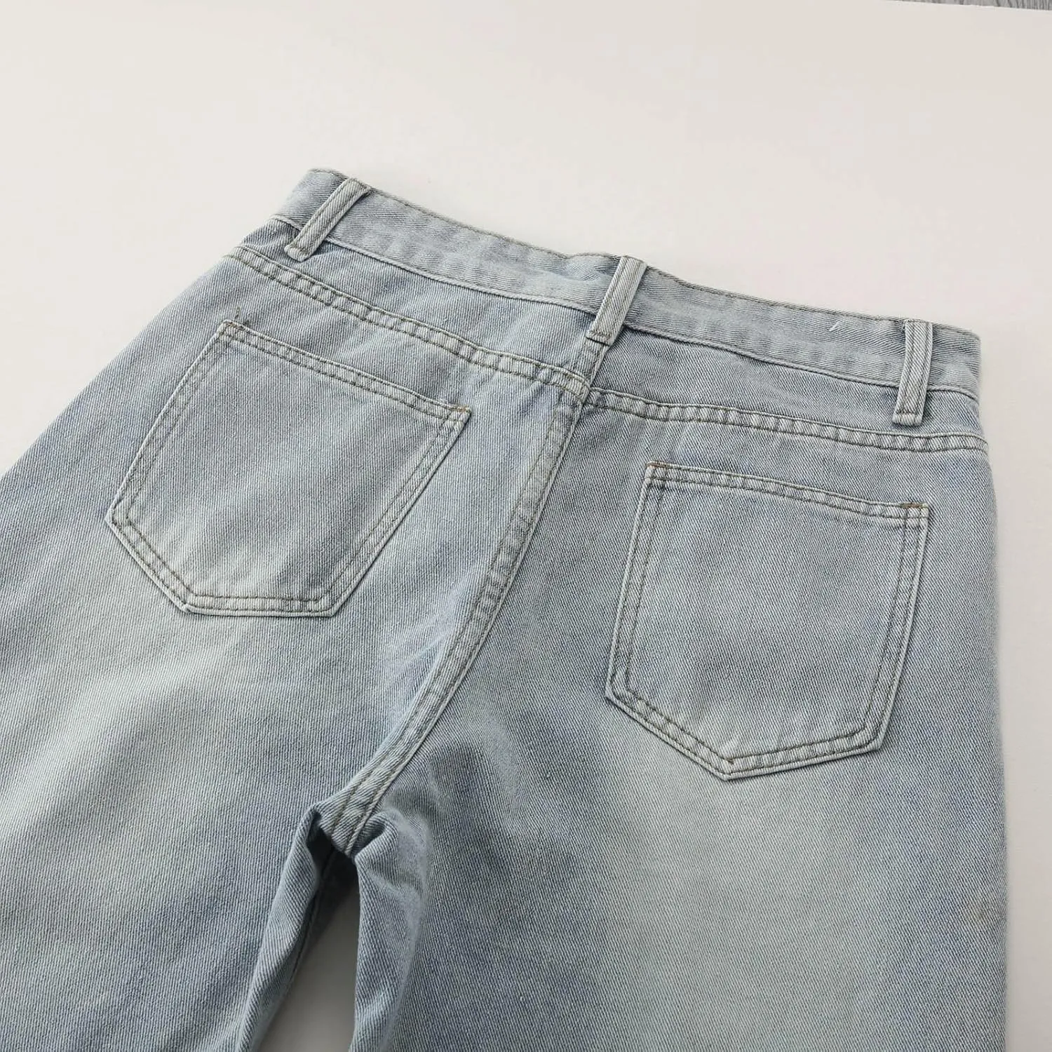2024 Wide Leg Jeans for Women High Waist Stretchy Denim Capri Pants Fold Hem Cropped Baggy Denim Pants Trouser Jeans