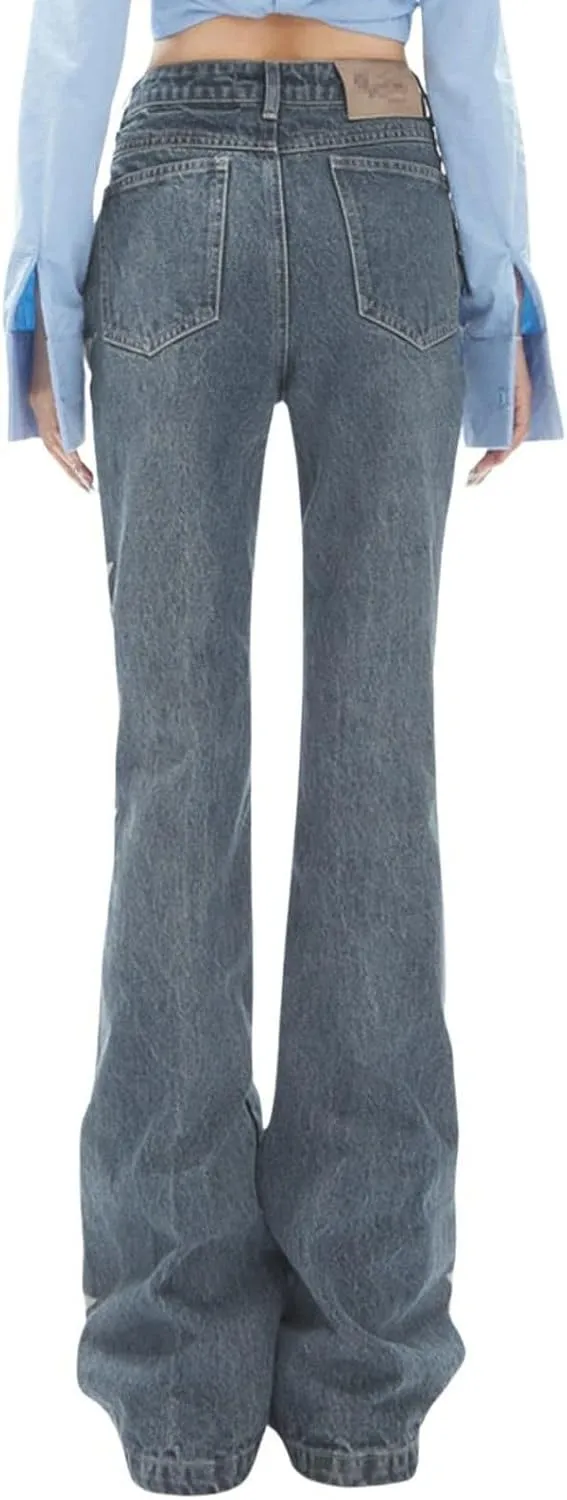 2024 Wide Leg Jeans for Women High Waist Stretchy Denim Capri Pants Fold Hem Cropped Baggy Denim Pants Trouser Jeans