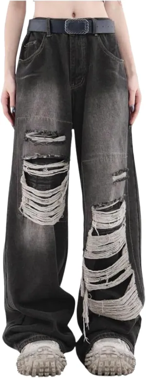 2024 Wide Leg Jeans for Women High Waist Stretchy Denim Capri Pants Fold Hem Cropped Baggy Denim Pants Trouser Jeans