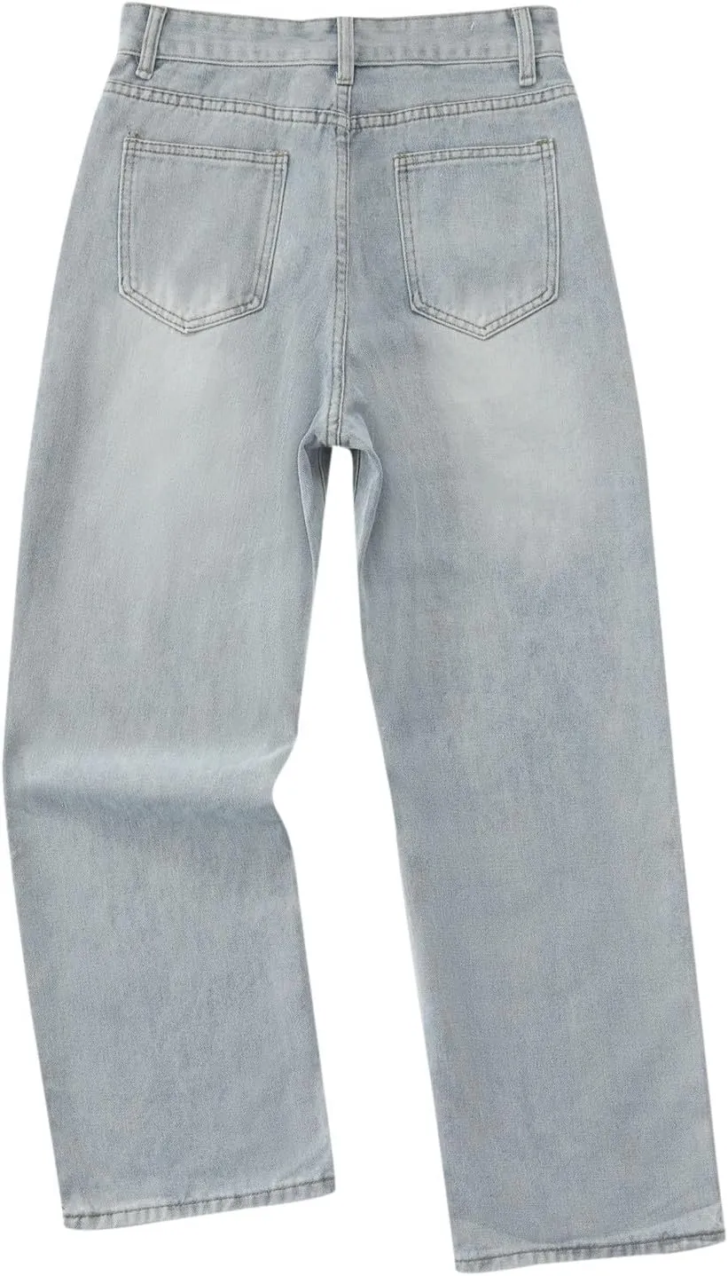 2024 Wide Leg Jeans for Women High Waist Stretchy Denim Capri Pants Fold Hem Cropped Baggy Denim Pants Trouser Jeans
