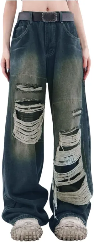2024 Wide Leg Jeans for Women High Waist Stretchy Denim Capri Pants Fold Hem Cropped Baggy Denim Pants Trouser Jeans