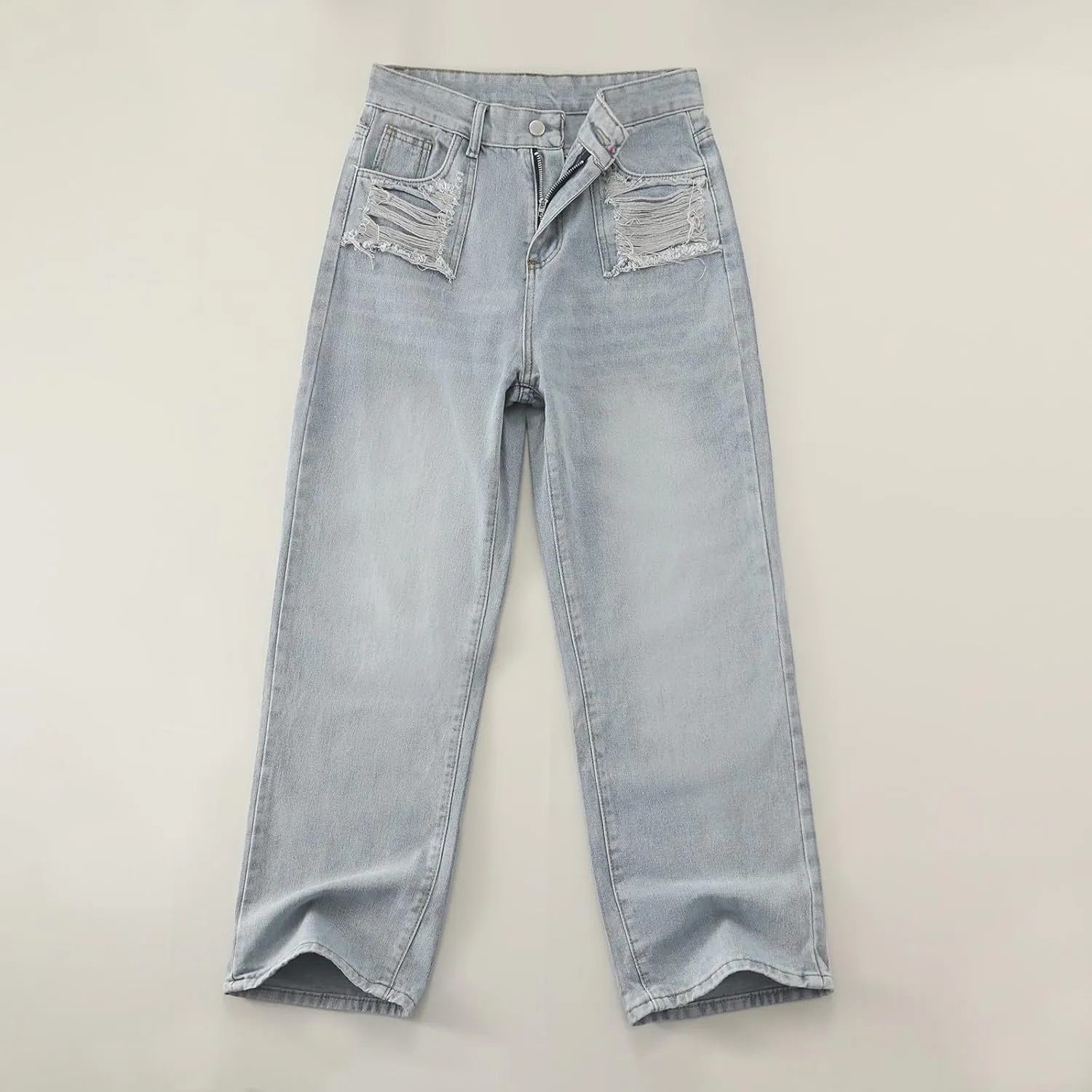 2024 Wide Leg Jeans for Women High Waist Stretchy Denim Capri Pants Fold Hem Cropped Baggy Denim Pants Trouser Jeans