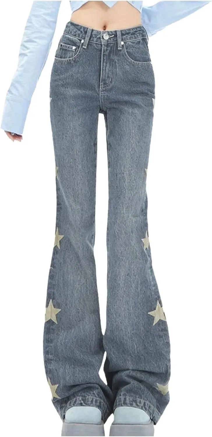 2024 Wide Leg Jeans for Women High Waist Stretchy Denim Capri Pants Fold Hem Cropped Baggy Denim Pants Trouser Jeans