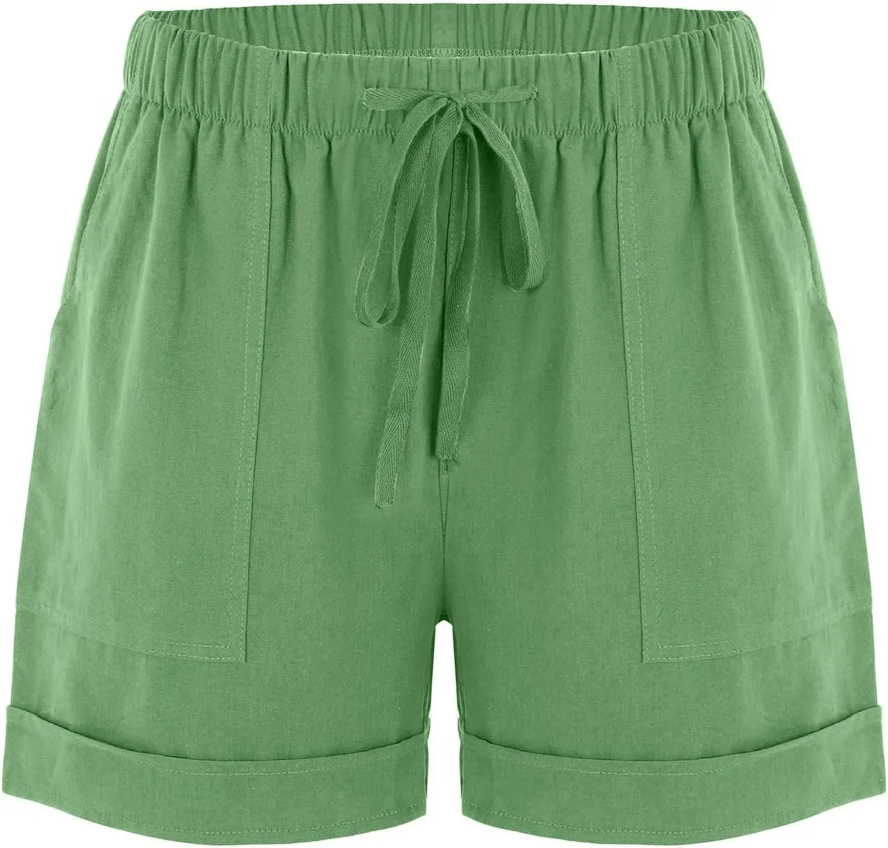 2024 Womens Linen Drawstring Shorts High Waisted Casual Loose Straight Leg Shorts Quick Dry Athletic Shorts with Pockets