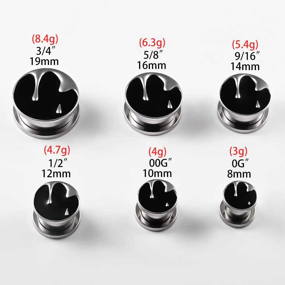 2PCS Water Drops Screw Ear Gauges 316L Stainless Steel Hypoallergenic Earrings Tunnels Plugs Expanders for Stretched Piercing Body Jewelry