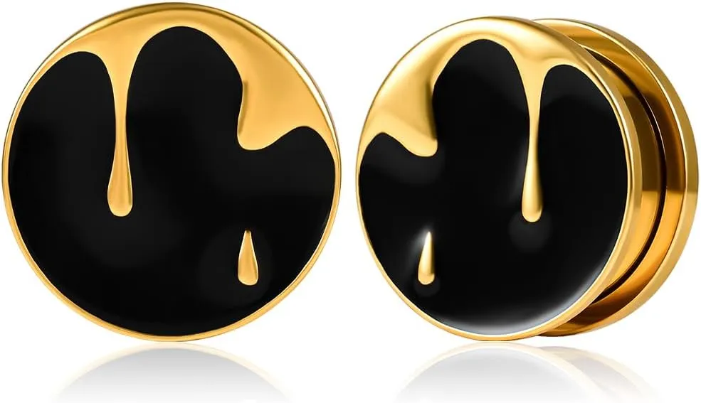 2PCS Water Drops Screw Ear Gauges 316L Stainless Steel Hypoallergenic Earrings Tunnels Plugs Expanders for Stretched Piercing Body Jewelry
