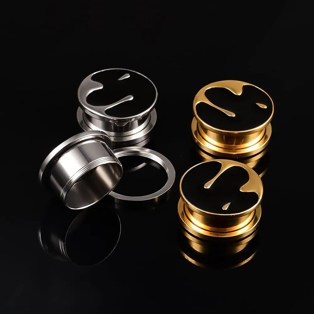 2PCS Water Drops Screw Ear Gauges 316L Stainless Steel Hypoallergenic Earrings Tunnels Plugs Expanders for Stretched Piercing Body Jewelry