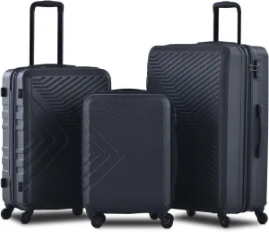 3-Piece ABS Hardshell Luggage Set (20"/24"/28") - Lightweight Spinner Suitcase w/TSA Lock & Organized Interior, Scratch-Resistant Carry-On & Check-In Luggage (Black)