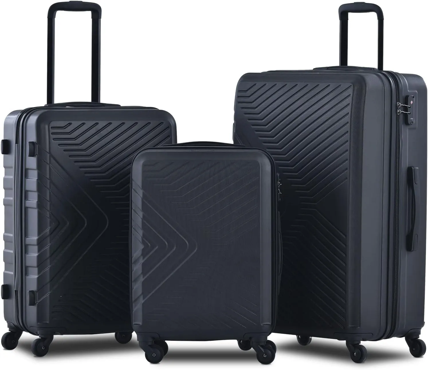 3-Piece ABS Hardshell Luggage Set (20"/24"/28") - Lightweight Spinner Suitcase w/TSA Lock & Organized Interior, Scratch-Resistant Carry-On & Check-In Luggage (Black)