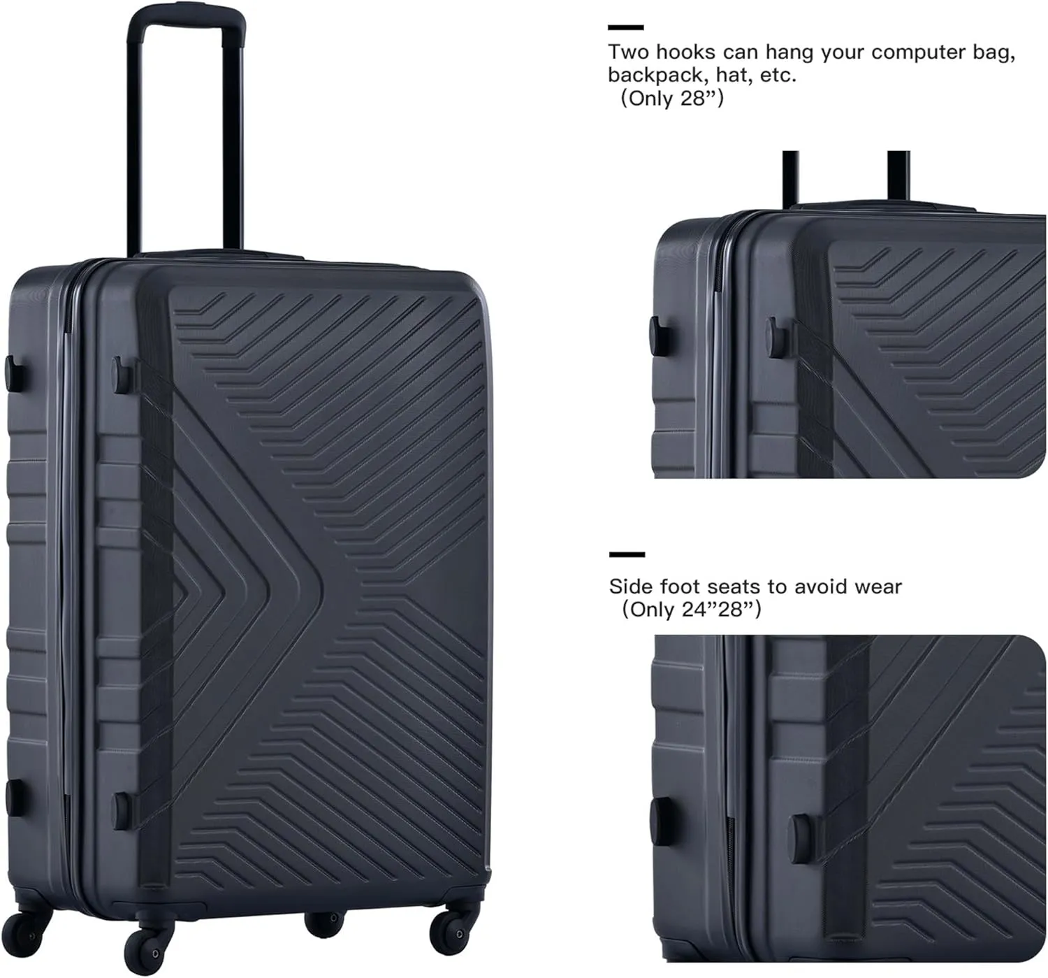 3-Piece ABS Hardshell Luggage Set (20"/24"/28") - Lightweight Spinner Suitcase w/TSA Lock & Organized Interior, Scratch-Resistant Carry-On & Check-In Luggage (Black)