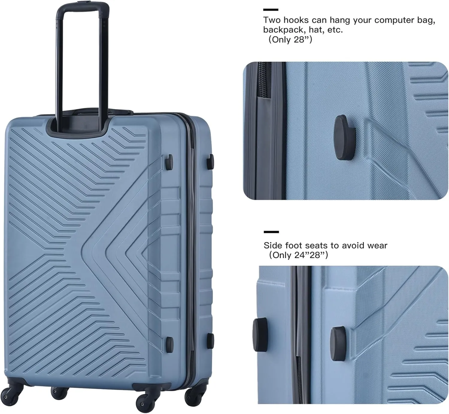 3-Piece ABS Hardshell Luggage Set (20"/24"/28") - Lightweight Spinner Suitcase w/TSA Lock & Organized Interior, Scratch-Resistant Carry-On & Check-In Luggage (Blue)