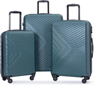 3-Piece ABS Hardshell Luggage Set (20"/24"/28") - Lightweight Spinner Suitcase w/TSA Lock & Organized Interior, Scratch-Resistant Carry-On & Check-In Luggage (Dark Green)