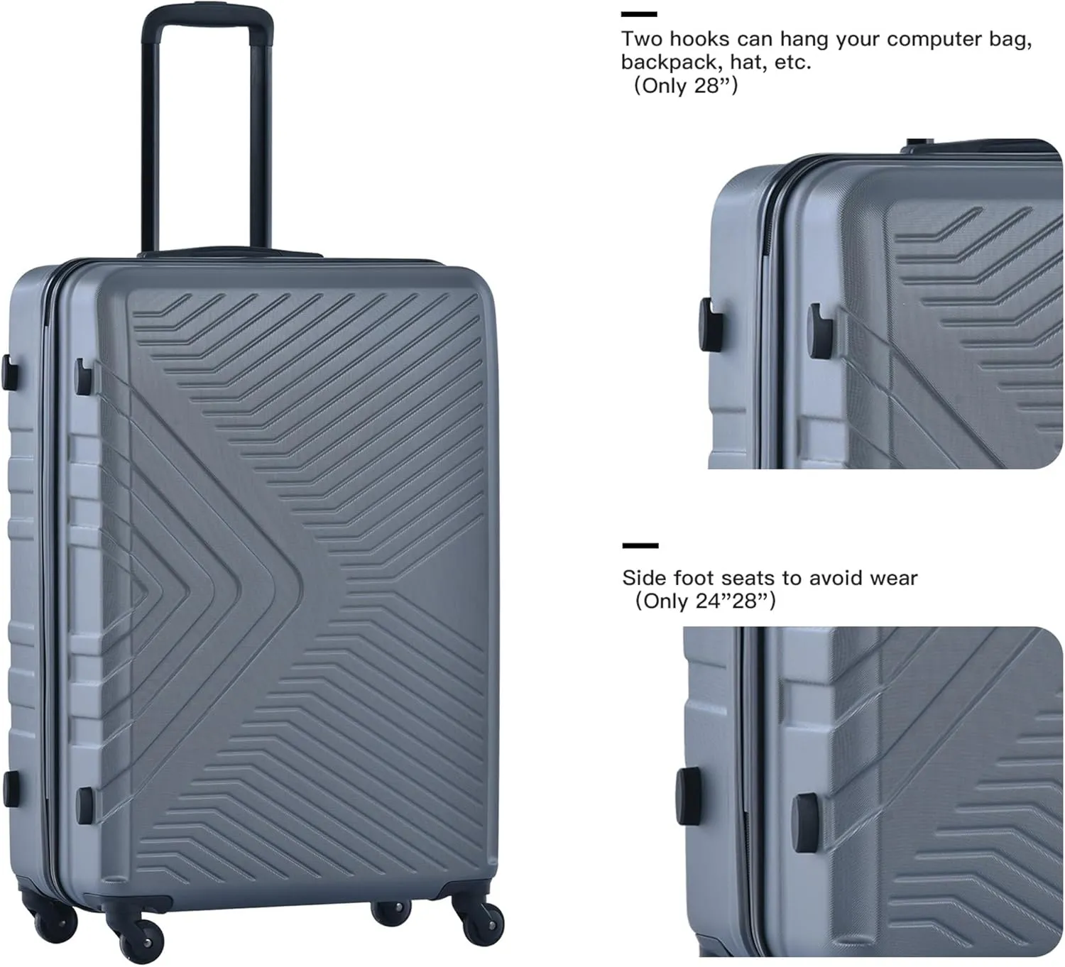 3-Piece ABS Hardshell Luggage Set (20"/24"/28") - Lightweight Spinner Suitcase w/TSA Lock & Organized Interior, Scratch-Resistant Carry-On & Check-In Luggage (Gray)