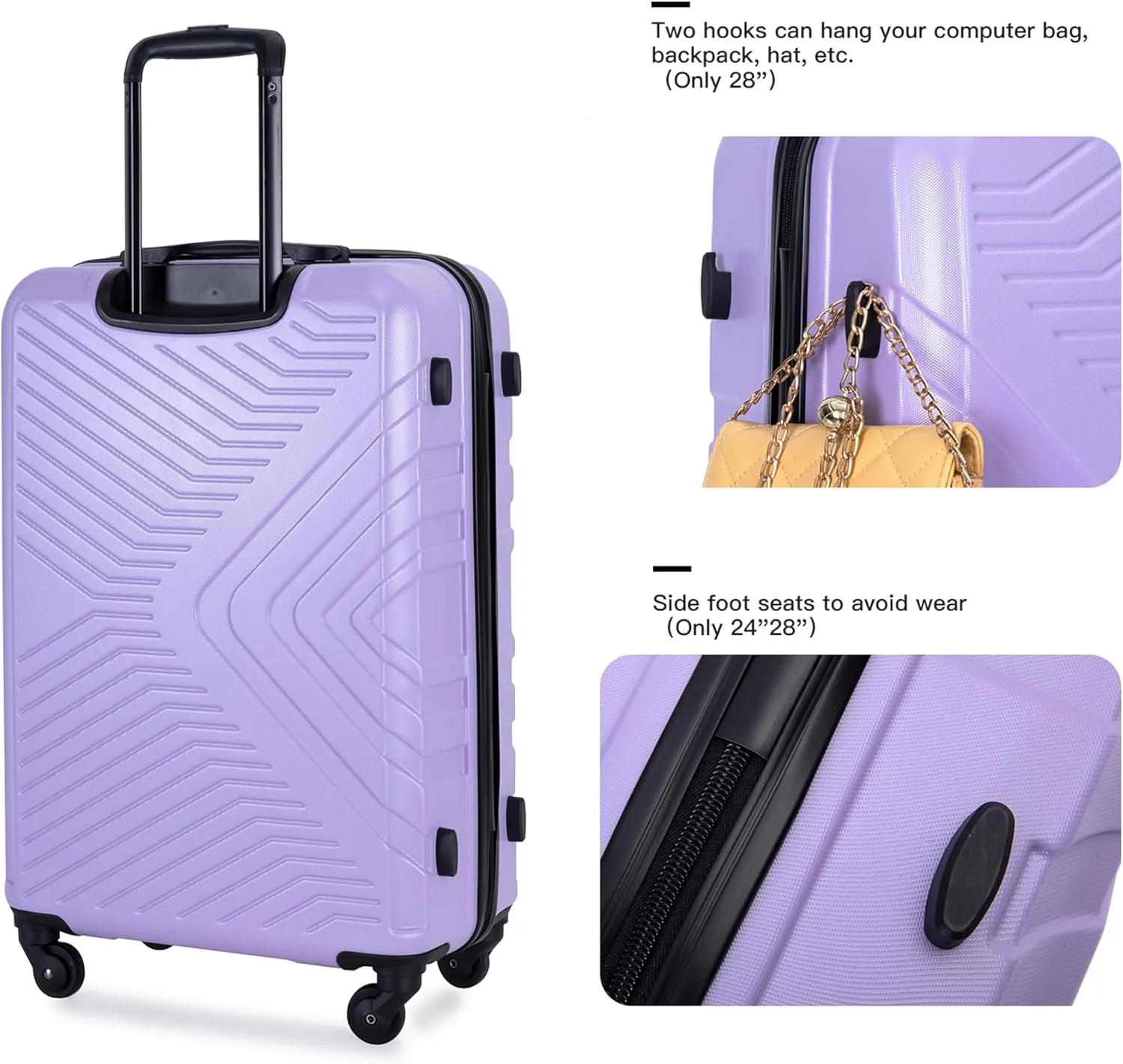 3-Piece ABS Hardshell Luggage Set (20"/24"/28") - Lightweight Spinner Suitcase w/TSA Lock & Organized Interior, Scratch-Resistant Carry-On & Check-In Luggage (Light Purple)