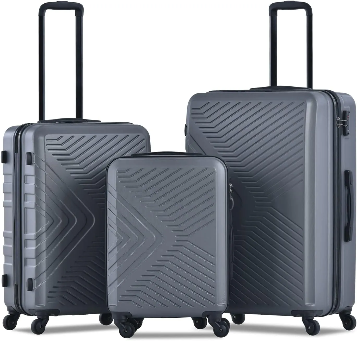 3 Piece Lightweight Suitcase Set with TSA Lock, Spinner Wheels, Organized Interior, Gray