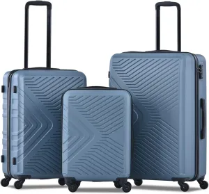 3-Piece Luggage Set - ABS Hard-Shell Suitcases with Spinner Wheels, TSA Lock, and Organized Interior (20"/24"/28"), Blue