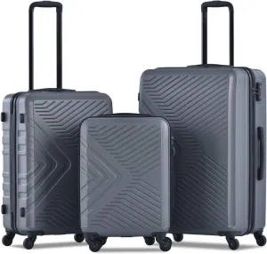 3-Piece Luggage Set - ABS Hard-Shell Suitcases with Spinner Wheels, TSA Lock, and Organized Interior (20"/24"/28"), Gray