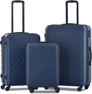 3-Piece Luggage Set - ABS Hard-Shell Suitcases with Spinner Wheels, TSA Lock, and Organized Interior (20"/24"/28"), Navy
