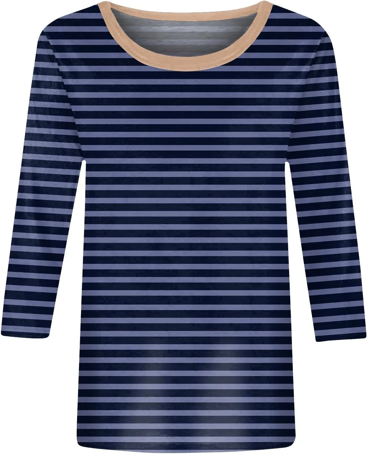 3/4 Length Sleeve Womens Tops Summer Three Quarter Striped Shirts Dressy Casual Printed Tunic Tops Women Blouses