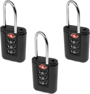 3Pack Luggage Locks,Combination Travel Locks 3-Digit Padlock Stainless Steel Zipper Lock, Outdoor Keyless Re-Settable Combination Locker, TSA Accepted Waterproof Suitcase Lock for Backpack (Black)