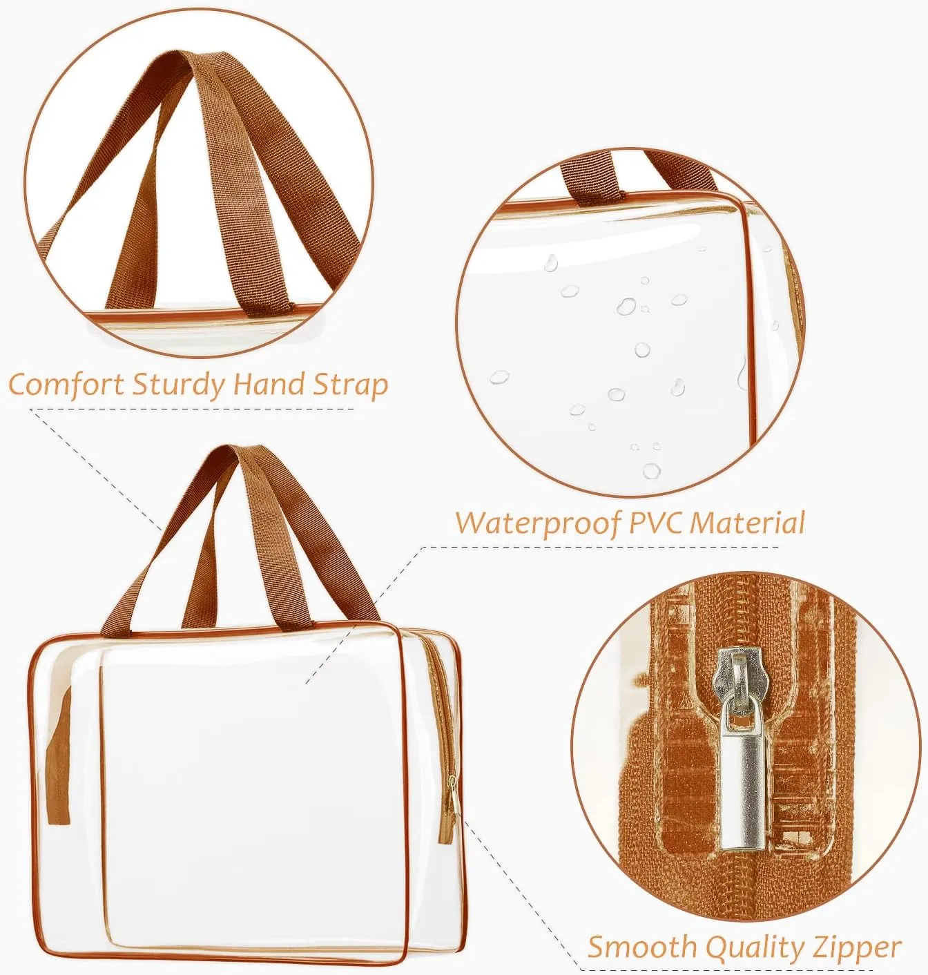3pcs Clear Cosmetic Bags, TSA Approved Toiletry Bag Set Crystal Clear Travel Beach Essentials Bag Organization PVC, Clear Makeup Bags Luggage Pouch Carry on Airport Airline Compliant Bag Women Men