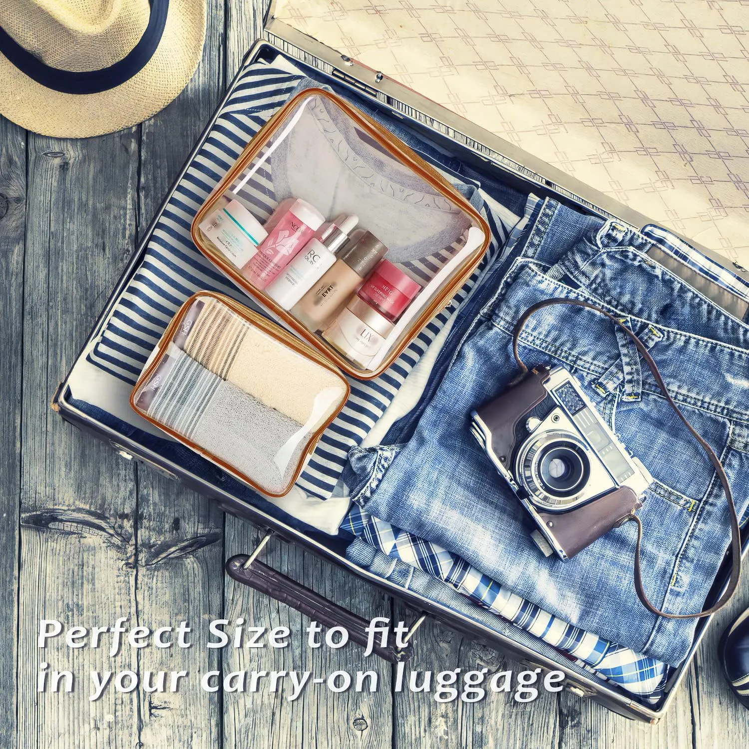 3pcs Clear Cosmetic Bags, TSA Approved Toiletry Bag Set Crystal Clear Travel Beach Essentials Bag Organization PVC, Clear Makeup Bags Luggage Pouch Carry on Airport Airline Compliant Bag Women Men