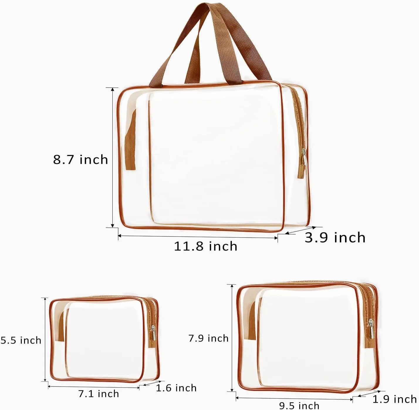 3pcs Clear Cosmetic Bags, TSA Approved Toiletry Bag Set Crystal Clear Travel Beach Essentials Bag Organization PVC, Clear Makeup Bags Luggage Pouch Carry on Airport Airline Compliant Bag Women Men