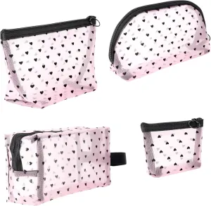 4 Pieces Mesh Cosmetic Bags Set, Portable Travel Mesh Makeup Bag, Heart Pattern Zipper Pouch Toiletry Bag for Women Girls (Pink)