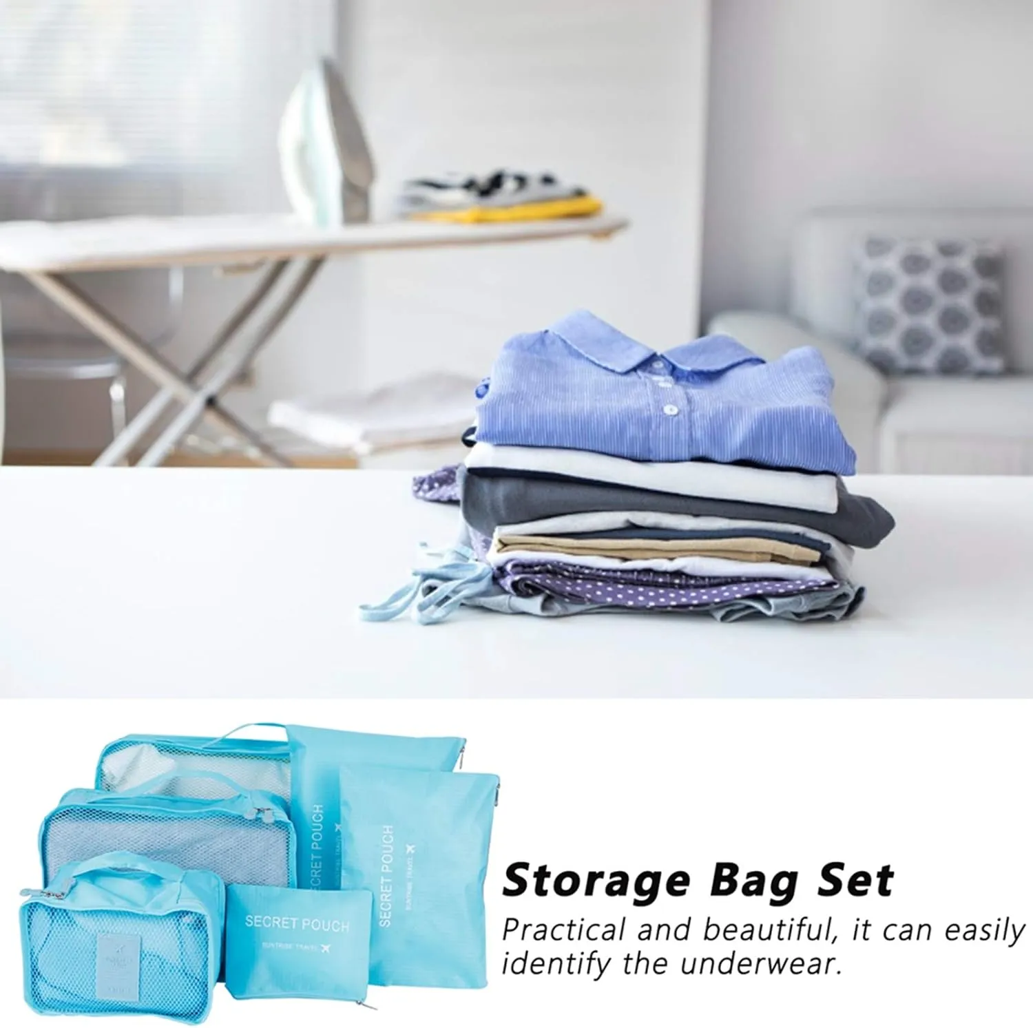 6pcs Luggage Organizer Bags, Nylon Cloth Packing Cubes for Travel Travel Organizer Bags Travel Compression Bags Traveling Bags for Women, Travel (Blue)
