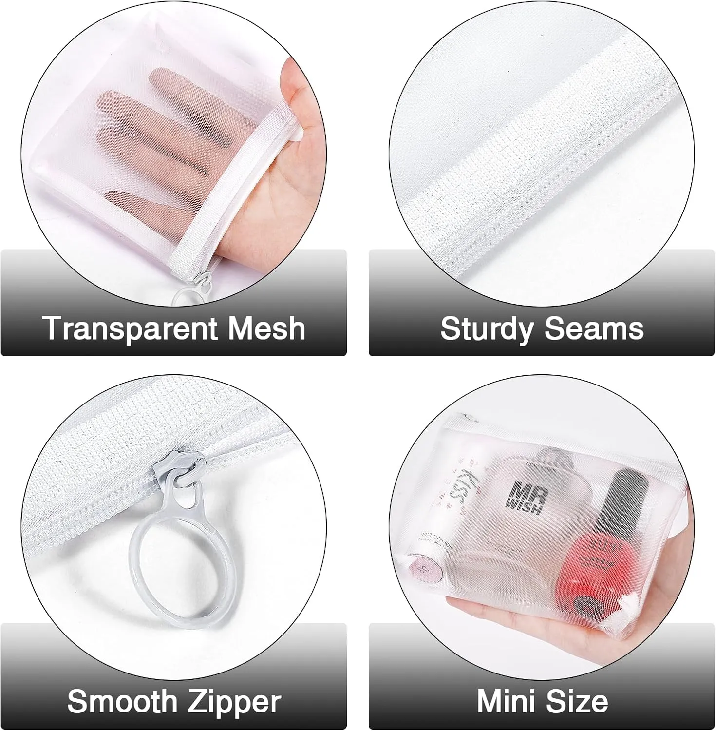 8 Pack Mini Zipper Mesh Makeup Bags, Nylon Cosmetic Bags Toiletry Purse Travel Organizer Bags Inside Bag for Office Travel Organization (Widened-White, S)