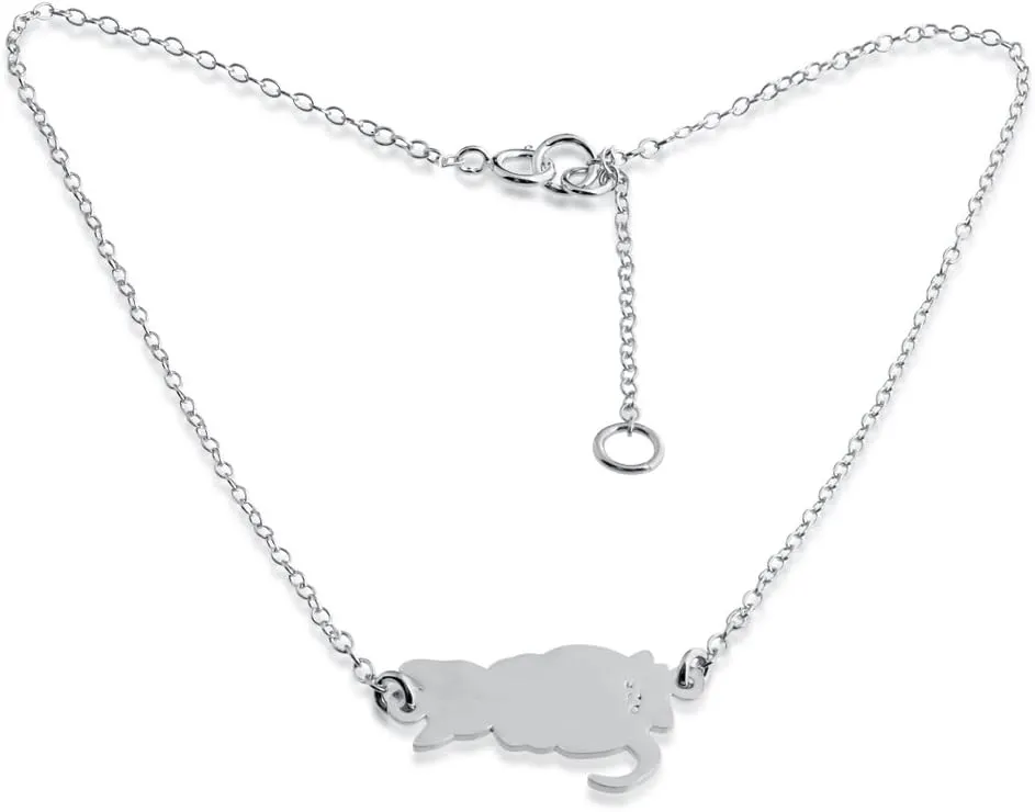 925 Sterling Silver Anklet Cute Cat Kitty Pet Animal Charm Pendant Anklet Bracelet.