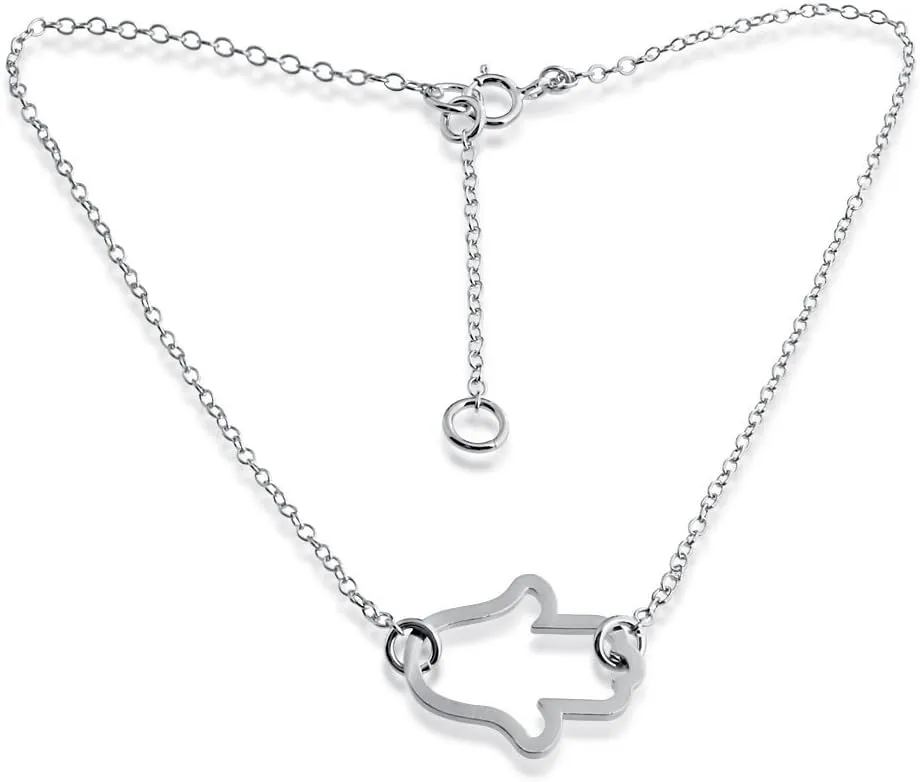 925 Sterling Silver Anklet Outline Hamsa Hand Religious Charm Pendant Anklet Bracelet