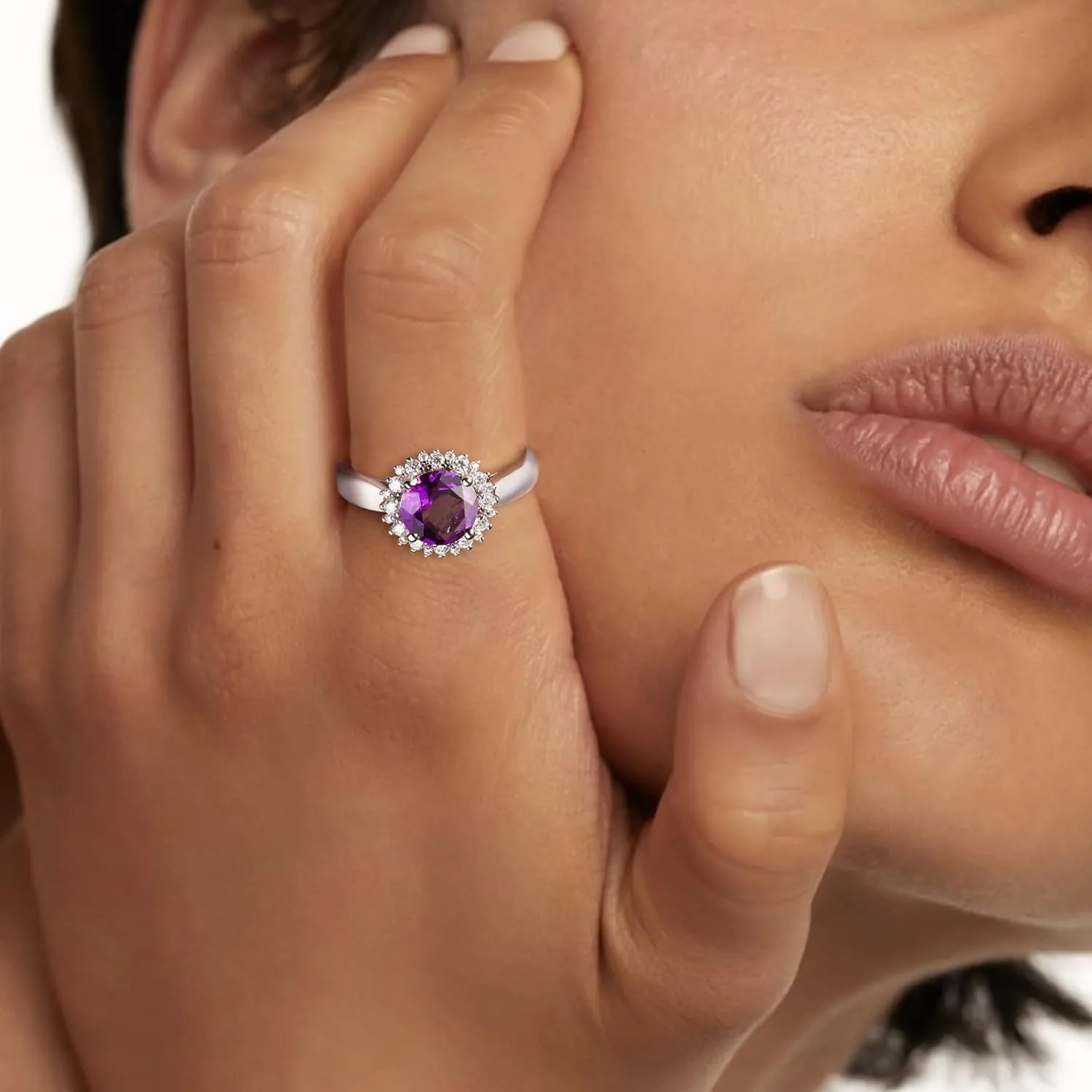 925 Sterling Silver Gemstone Engagement Ring for Women Moissanite/Zircon &Created Amethyst/Aquamarine/Emerald/Ruby/Sapphire Promise Rings Cocktail Wedding Birthday Jewelry
