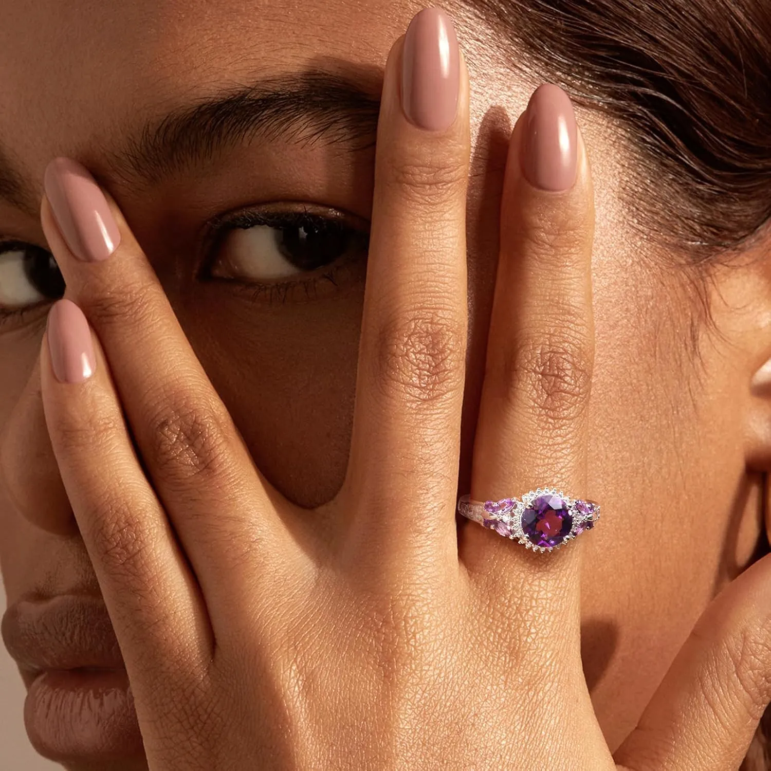 925 Sterling Silver Gemstone Engagement Ring for Women Moissanite/Zircon &Created Amethyst/Aquamarine/Emerald/Ruby/Sapphire Promise Rings Cocktail Wedding Birthday Jewelry