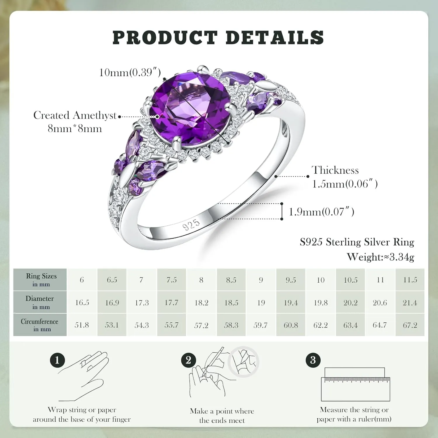 925 Sterling Silver Gemstone Engagement Ring for Women Moissanite/Zircon &Created Amethyst/Aquamarine/Emerald/Ruby/Sapphire Promise Rings Cocktail Wedding Birthday Jewelry